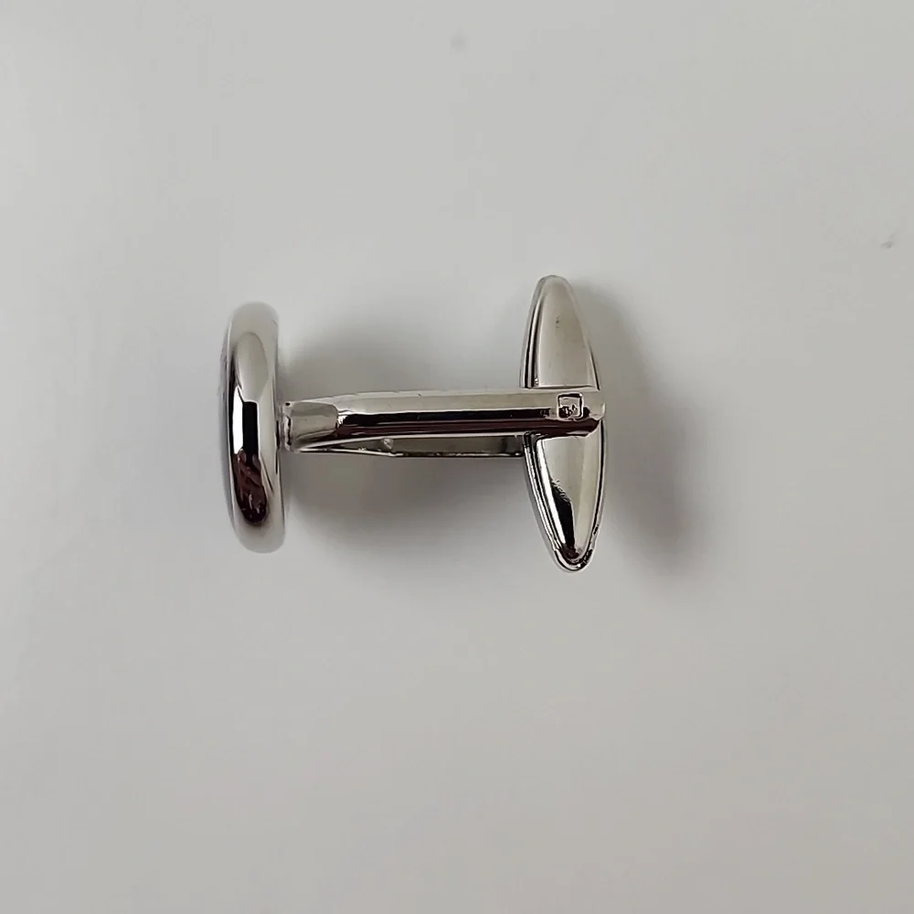 HJ Men's Rhodium Plated 'C' Cufflinks Silver Blue